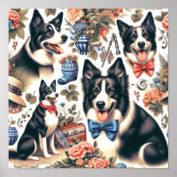 Niedliche Vintage Grenz-Collie-Illustration