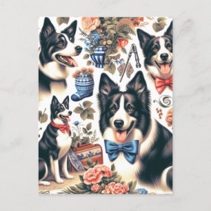 Niedliche Vintage Grenz-Collie-Illustration Postkarte