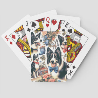 Niedliche Vintage Grenz-Collie-Illustration Spielkarten