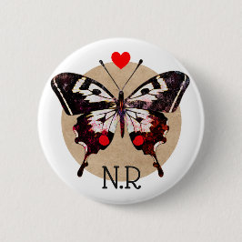 Niedliche Vintage Grunge Butterfly & Hearts Mit Mo Button