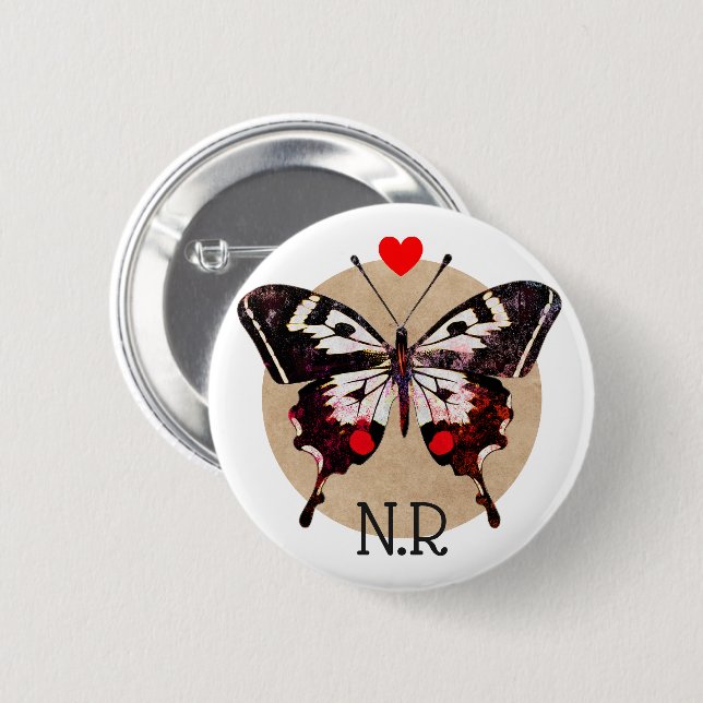 Niedliche Vintage Grunge Butterfly & Hearts Mit Mo Button (Vorne & Hinten)