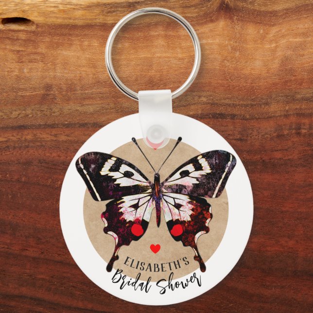 Niedliche Vintage Grunge Schmetterling und Herz tr Schlüsselanhänger (Vorderseite)