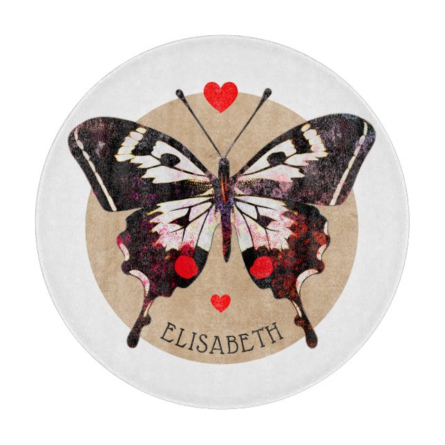 Niedliche Vintage Grunge Schmetterling und Herz tr Schneidebrett (Vorderseite)