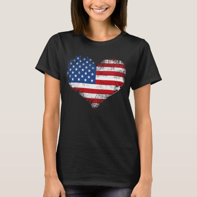 Niedliche Vintage Herz Amerikanische Flagge Patrio T-Shirt (Vorderseite)
