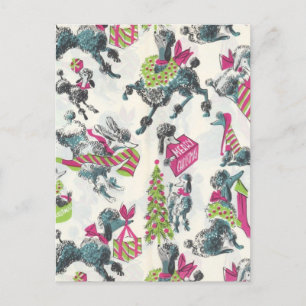 Niedliche Vintage Holiday Poodles für Spaß Postkarte