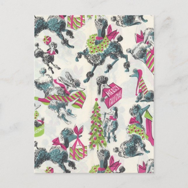 Niedliche Vintage Holiday Poodles für Spaß Postkarte (Vorderseite)