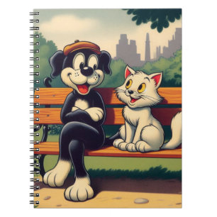 Niedliche, vintage Hund/Katze Cartoon Notizblock