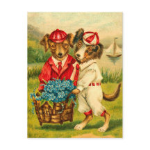 Niedliche Vintage Hunde Postkarte