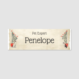 Niedliche Vintage Hunde und Katze Tierexperte lage Namensschild