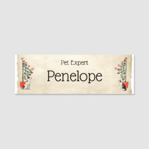 Niedliche Vintage Hunde und Katze Tierexperte lage Namensschild