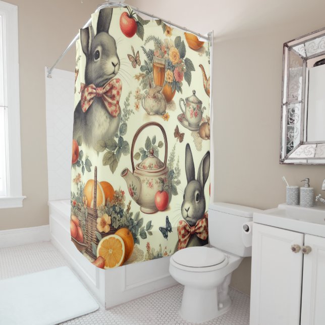 Niedliche Vintage Kaninchenmalerei Duschvorhang (Beispiel)