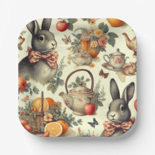 Niedliche Vintage Kaninchenmalerei Pappteller