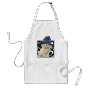 Niedliche Vintage Katze auf Damask Blue Hat Schürz Schürze