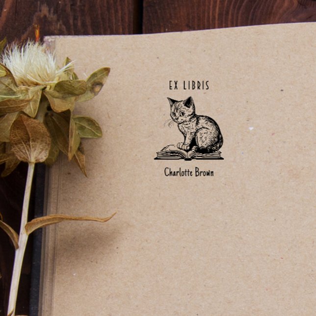 Niedliche Vintage Katze für individuelles Buch Ex  Permastempel (Von Creator hochgeladen)