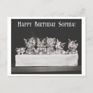 Niedliche Vintage Katze Geburtstags Tee Party Postkarte