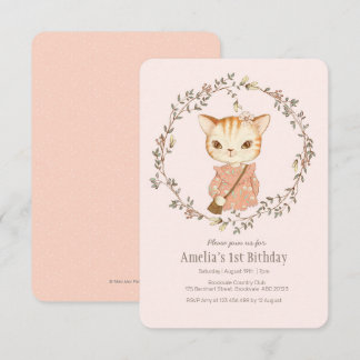 Niedliche Vintage Katzen Mädchen zum Geburtstag Ei Einladung