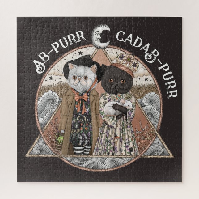 Niedliche Vintage Kernkatzenhexen Halloween Puzzle (Vertikal)