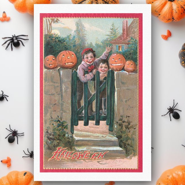 Niedliche Vintage Kinder mit Halloween Pumpkins Seidenpapier (Von Creator hochgeladen)