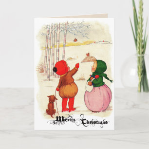 Niedliche Vintage Kinder Weihnachtskarte Feiertagskarte