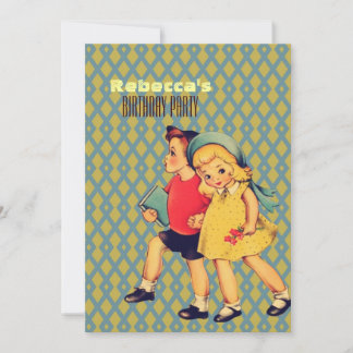 niedliche Vintage Kinderretro Einladung