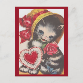 Niedliche Vintage Kitty Cat in Bonnet 1950er Valen Postkarte