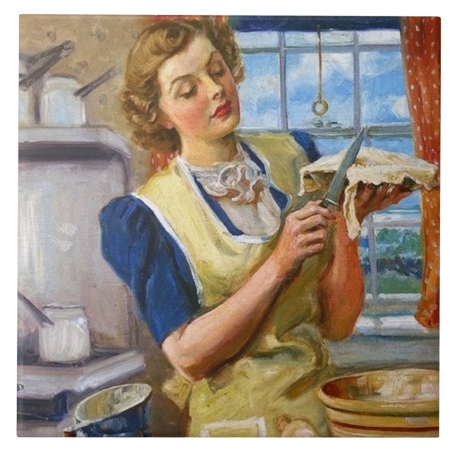 Niedliche Vintage Küche im Retro-Stil Fliese (Vorderseite)