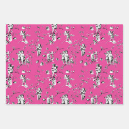 Niedliche Vintage Kupiden Engel Blumentoile Rosa Geschenkpapier Set