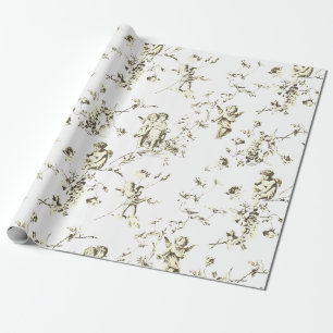 Niedliche Vintage Kupiden Engel Floral Beige Geschenkpapier