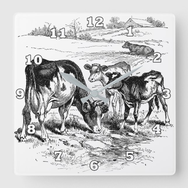 Niedliche Vintage Landküche Quadratische Wanduhr (Vorderseite)