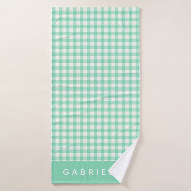 Niedliche Vintage Minze Green Gingham Kariert Pers Badehandtuch (Badehandtuch)