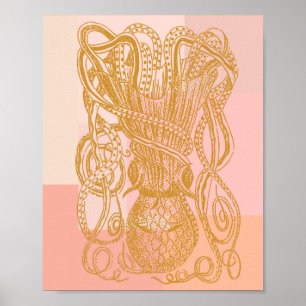 Niedliche Vintage Octopus Line Art Illustration in Poster
