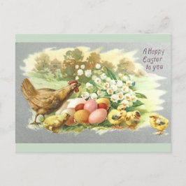 Niedliche Vintage Osterstäbchen und Blumeneier Postkarte