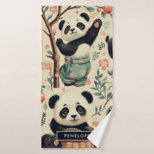 Niedliche Vintage Panda Nahtlose Malerei Badehandtuch
