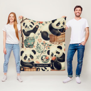 Niedliche Vintage Panda Nahtlose Malerei Fleecedecke
