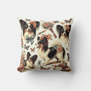 Niedliche Vintage Papillon Dog Illustration Kissen