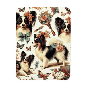 Niedliche Vintage Papillon Dog Illustration Magnet