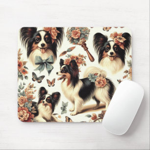 Niedliche Vintage Papillon Dog Illustration Mousepad