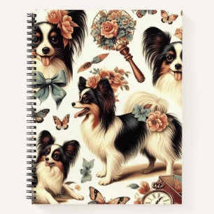 Niedliche Vintage Papillon Dog Illustration Notizbuch