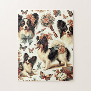 Niedliche Vintage Papillon Dog Illustration Puzzle