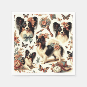 Niedliche Vintage Papillon Dog Illustration Serviette