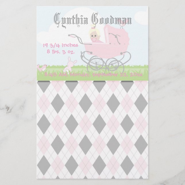 Niedliche Vintage Pink-Baby-Tragetusche Briefpapier (Vorderseite)