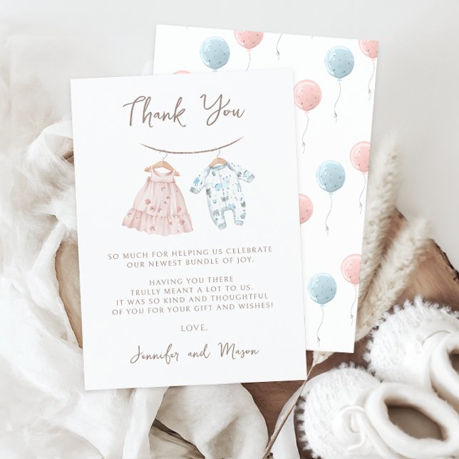 Niedliche Vintage Pink Blue Baby Bekleidung Geschl Dankeskarte (Von Creator hochgeladen)