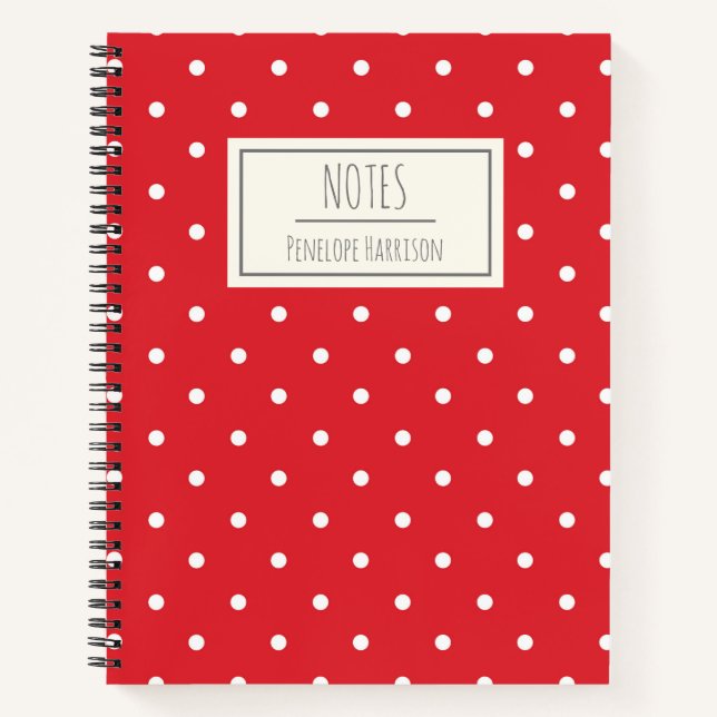 Niedliche Vintage Red Polka Dots Personalisiert Notizbuch (Vorderseite)