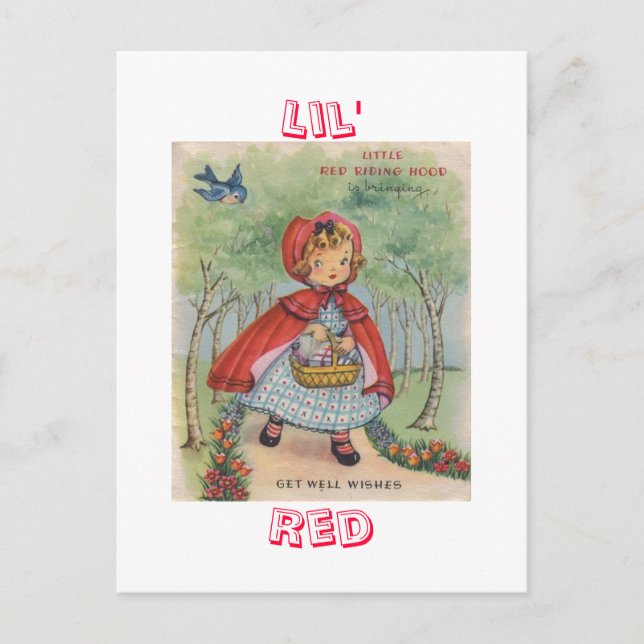 Niedliche Vintage Red Riding Hosting Postkarte (Vorderseite)