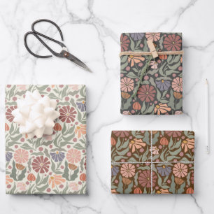 Niedliche Vintage Retro-Blume - Papierblätter Geschenkpapier Set