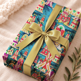 Niedliche Vintage Retro-farbene Glocken Weihnachts Geschenkpapier