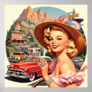 Niedliche Vintage Retro Girl-Malerei Poster
