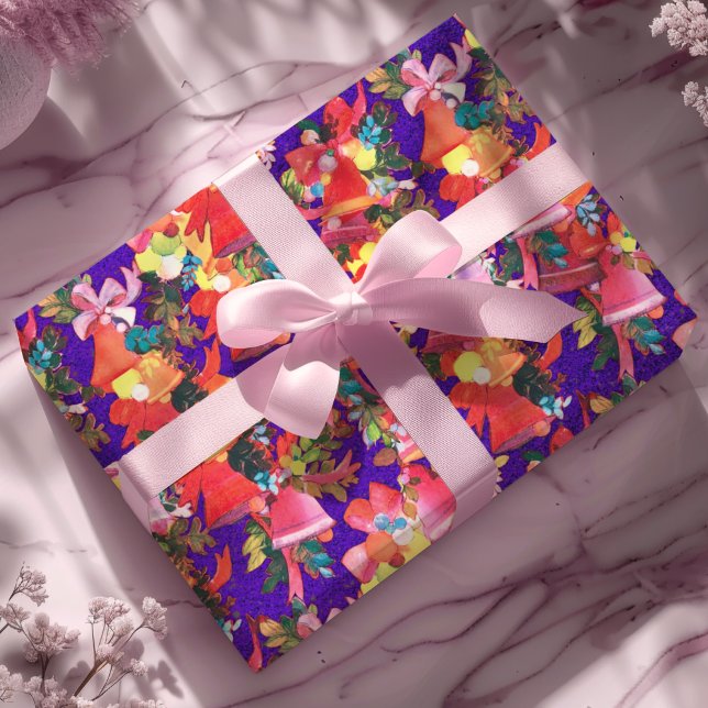 Niedliche Vintage Retroglocken lila Weihnachten Geschenkpapier (Von Creator hochgeladen)