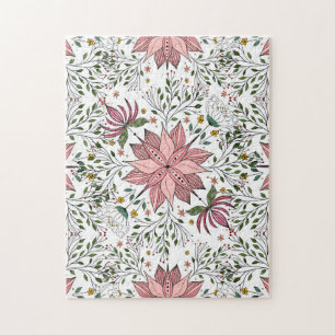Niedliche Vintage rosa Blumendoodles Kunst Puzzle
