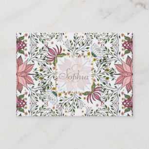 Niedliche Vintage rosa Blumendoodles Kunst Visitenkarte